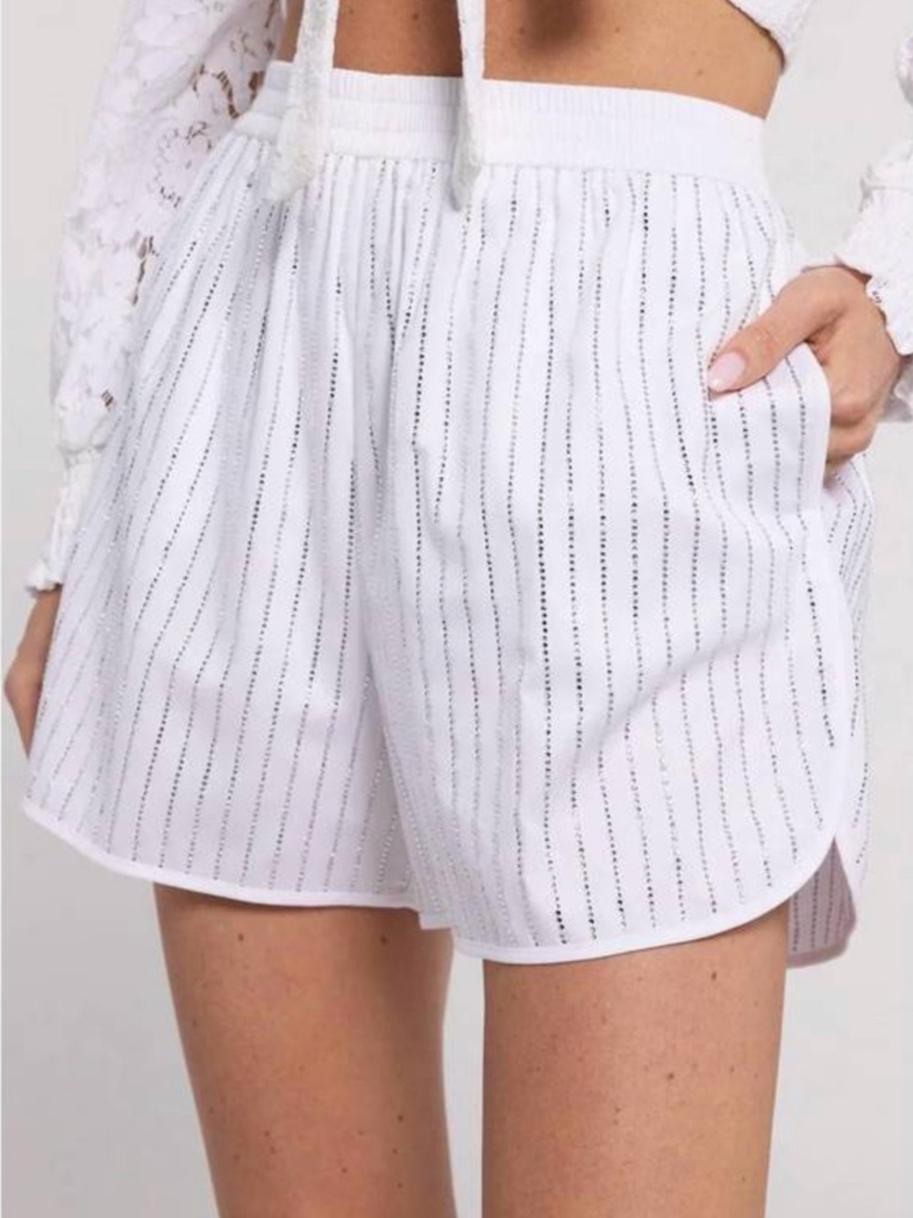 Generation Love White Striped High-Waist Pull-On Shorts